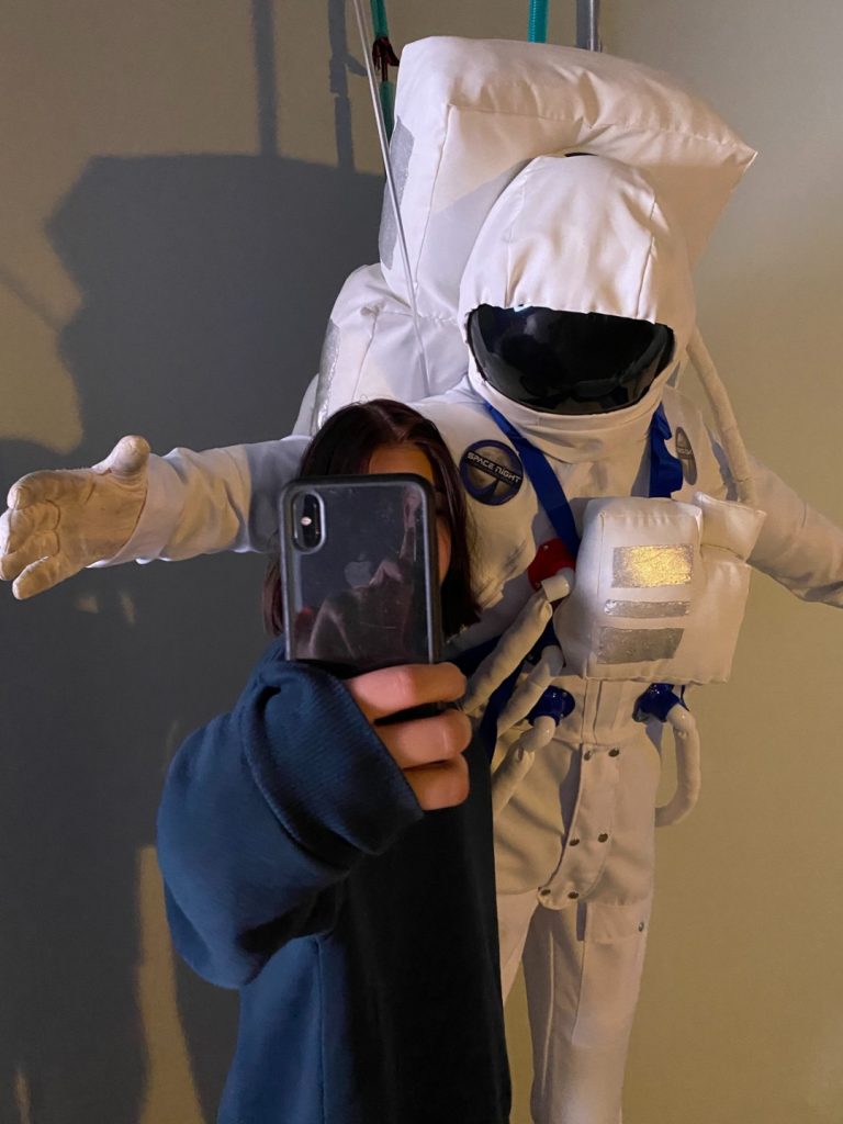astronaut figure in lobby for instagram pictures